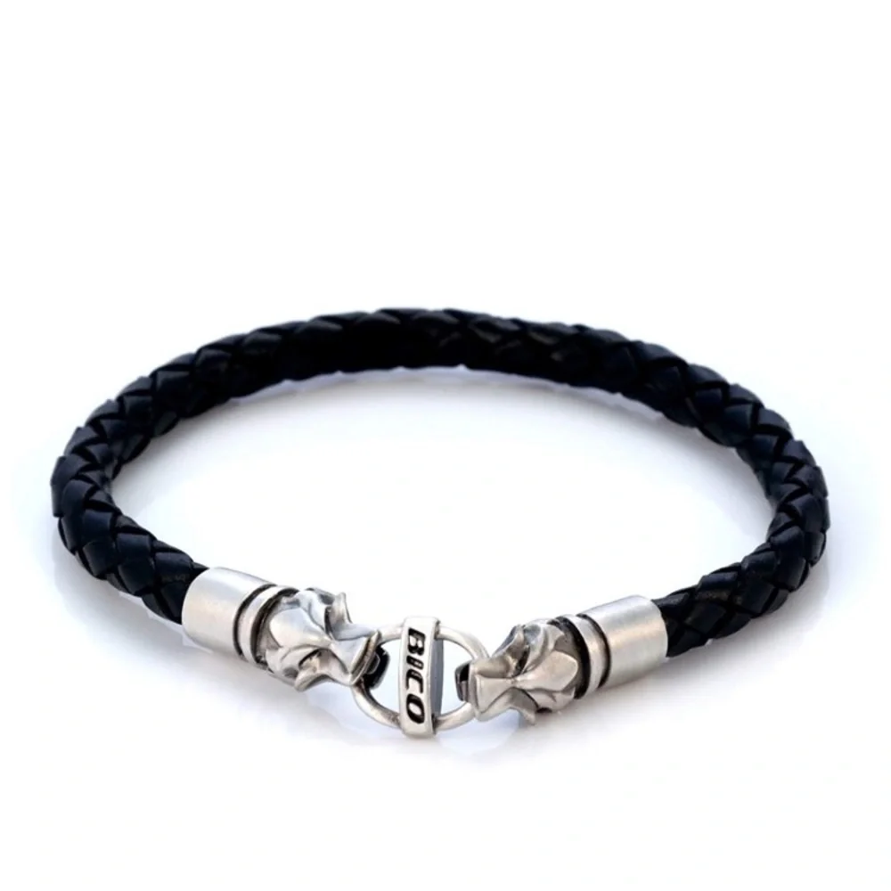 Black or Brown Braided Leather Bracelet for Men